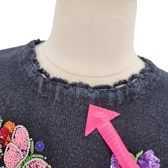Vintage Quacker Factory Embellished Sequins Heart Butterfly Sweater Womens 1X - Picture 6 of 13